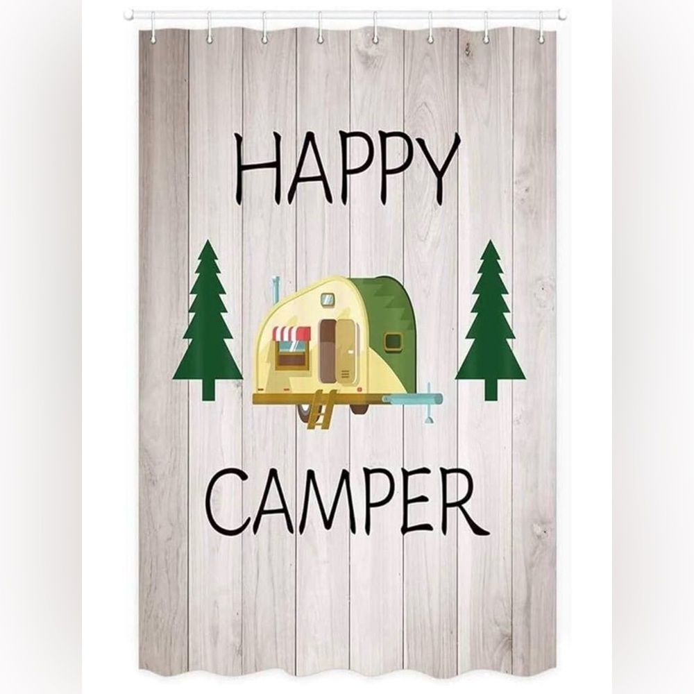 Happy Camper Shower Curtain,  48 X 72 Inches , Rustic Farmhouse